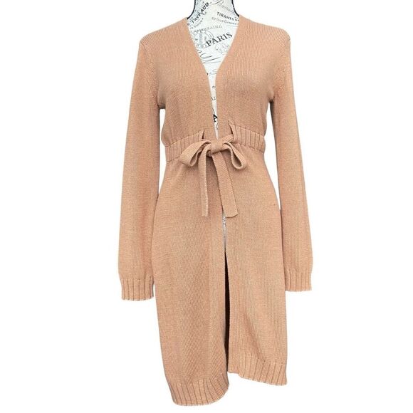 Vintage Guess Jeans Open Front Tan Cardigan Sweater in Size Large - Picture 2 of 8